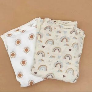 2pcs Rainbow-Filled Soft Bamboo Cotton Baby Muslin Swaddle Blankets.